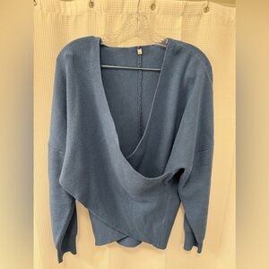 Blue V-Neck Women Sweater